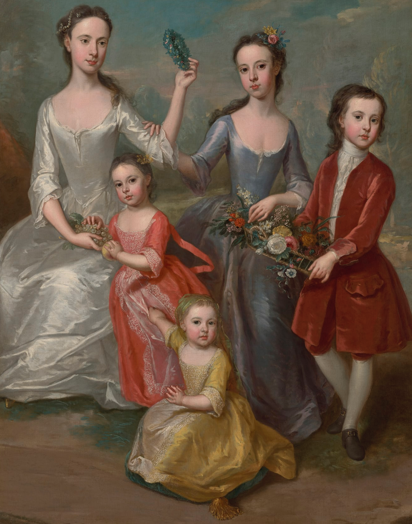 A Group Portrait of Four Girls and a Boy in a Landscape