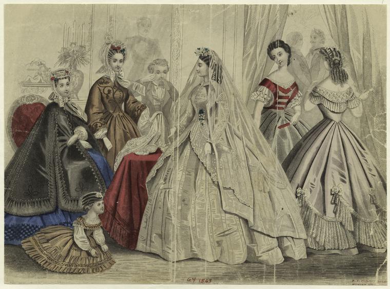Woman In Bridal Gown And Women In Formal dress