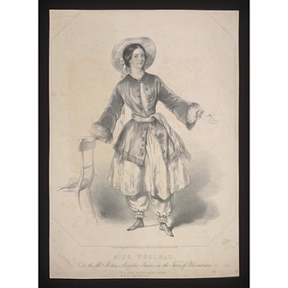 Portrait of Miss Woolgar as Mrs Portia Lucretia Green in the farce 'Bloomerism'