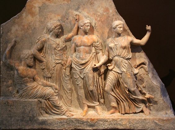 Relief showing Zeus, Apollo and Artemis; from Brauro