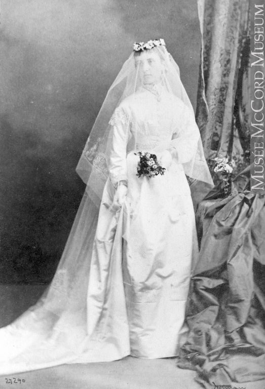 Mrs. McDougall in wedding dress, Montreal, QC, 1867