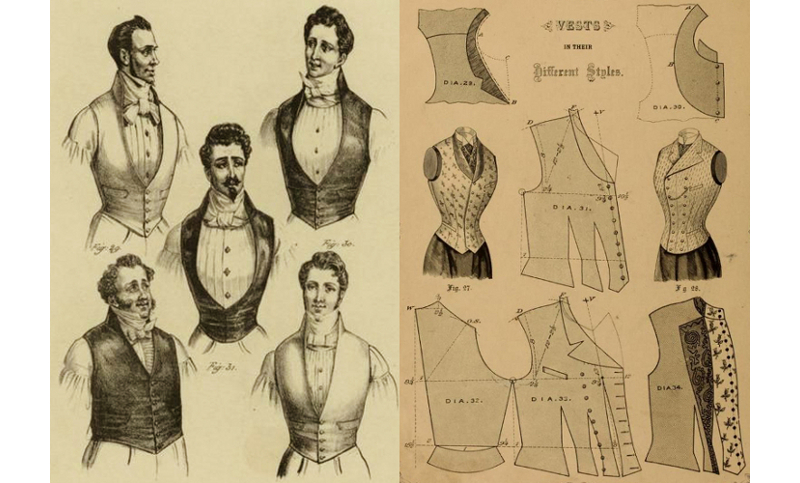 Waistcoats (L) & Single and double-breasted vest patterns for ladies (R)