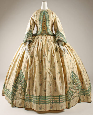 1862 – Cream and mint silk day dress | Fashion History Timeline