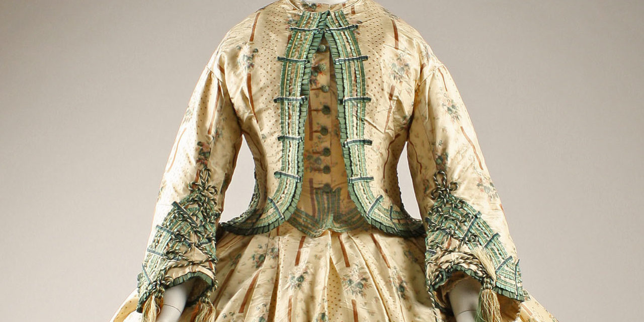 1862 – Cream and mint silk day dress