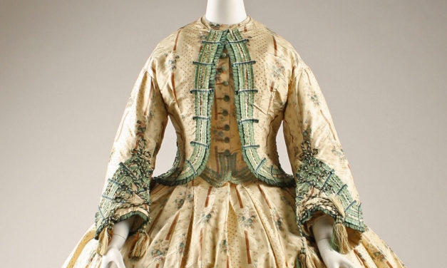 1862 – Cream and mint silk day dress