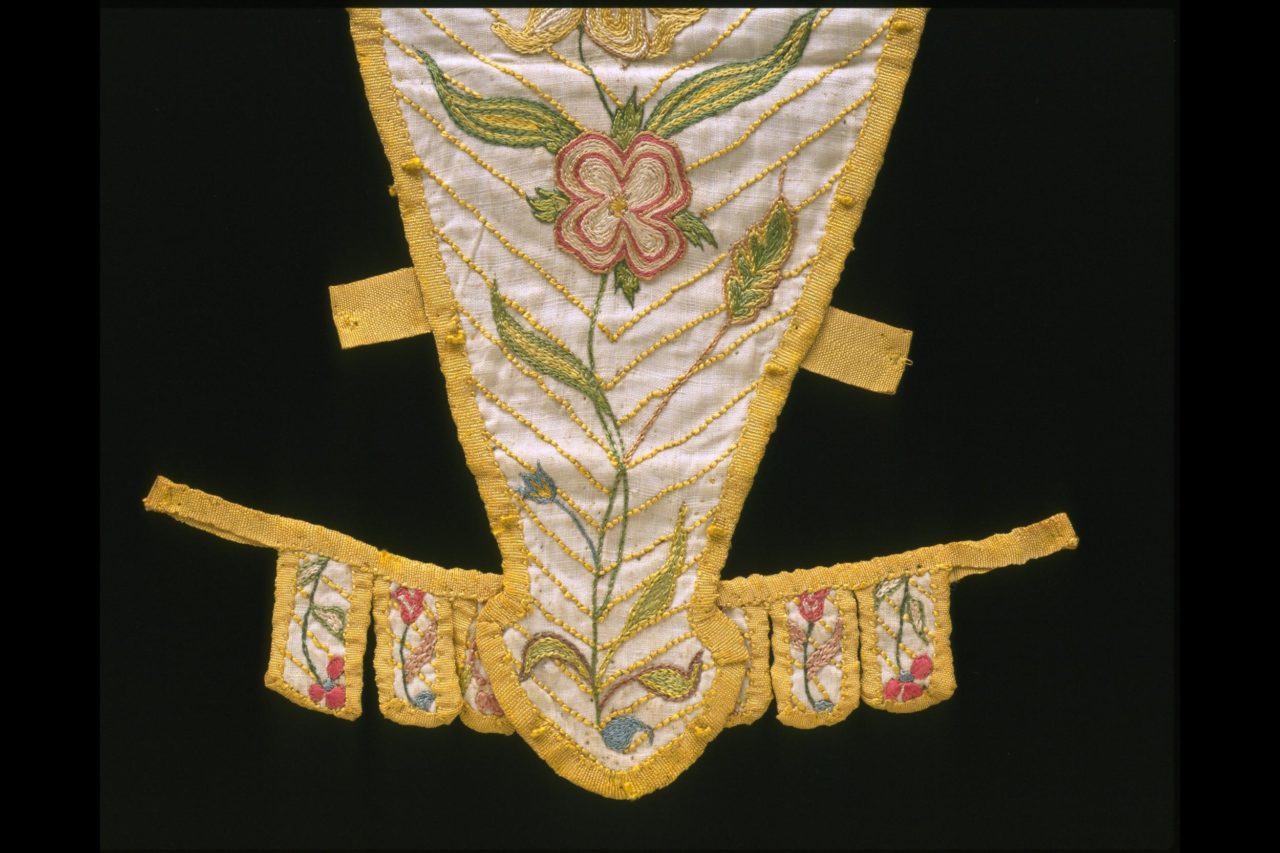 Silk stomacher with polychrome embroidery