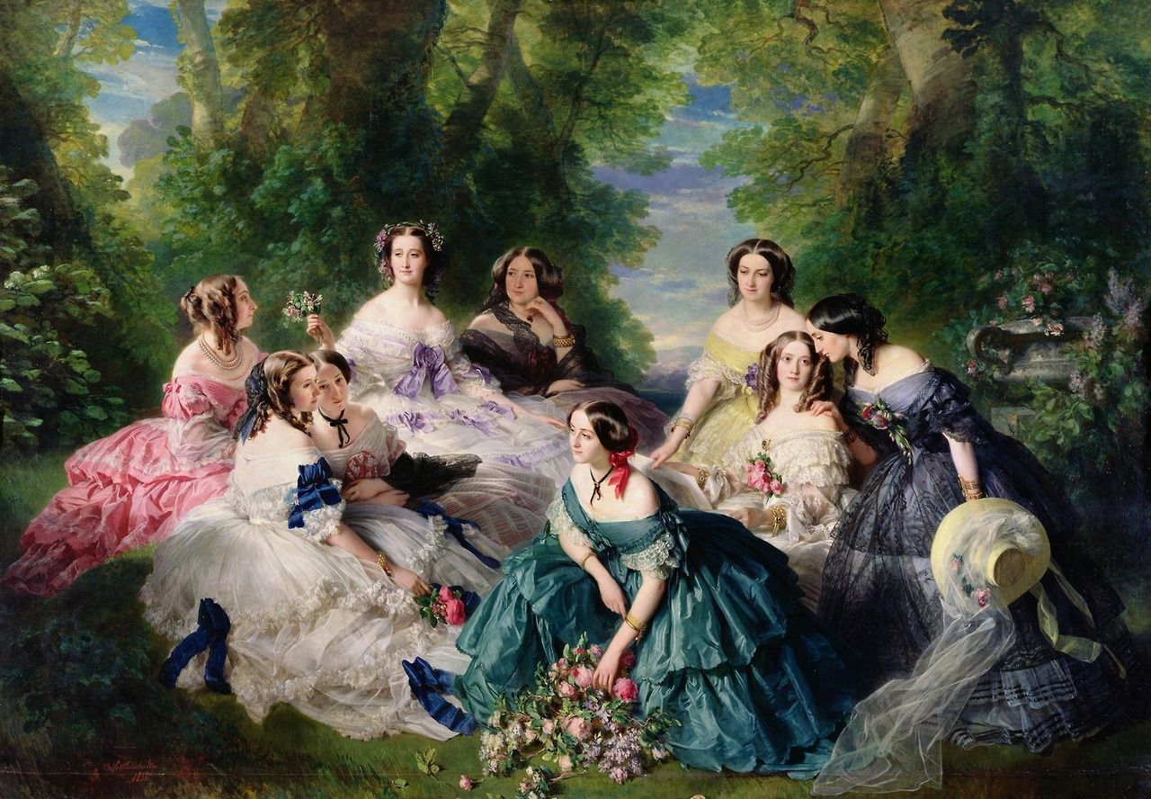 The Empress Eugenie with her ladies in waiting. Fragment, 1855