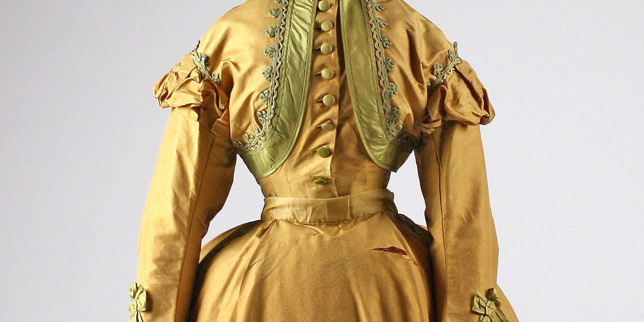1866 – Silk afternoon dress with a trompe l'oeil bolero jacket