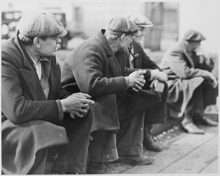 Row of men at the New York City docks out of work during the depression