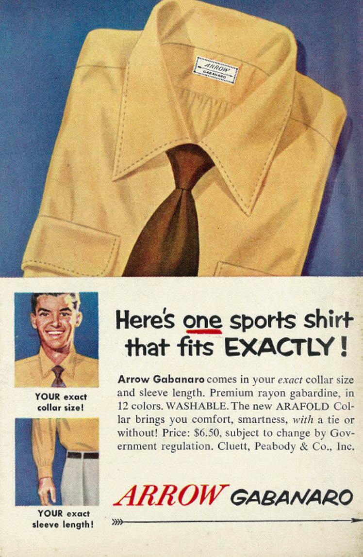 1952 Men's Fashion Ad, Arrow Gabanaro Shirt