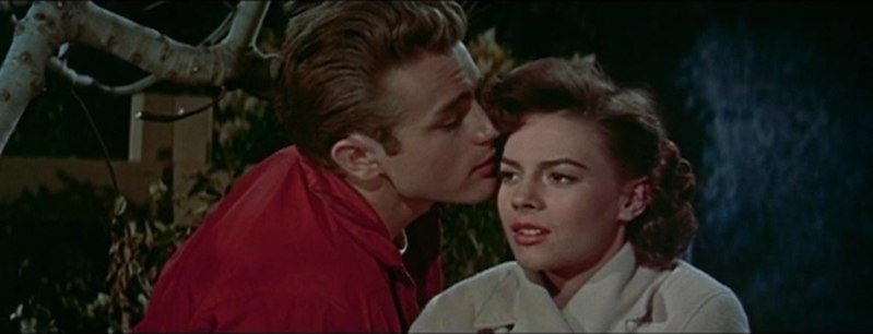 Cropped screenshot of James Dean and Natalie Wood in the trailer for the film Rebel Without a Cause