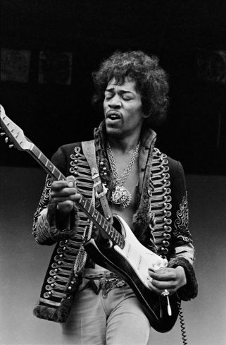 Jimi Hendrix during his sound check at the Monterey Pop Festival