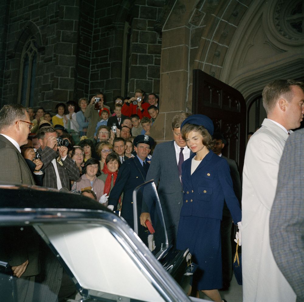 President John F. Kennedy and First Lady Jacqueline Kennedy attend Mass at St. Mary’s Church, Newport, Rhode Island.