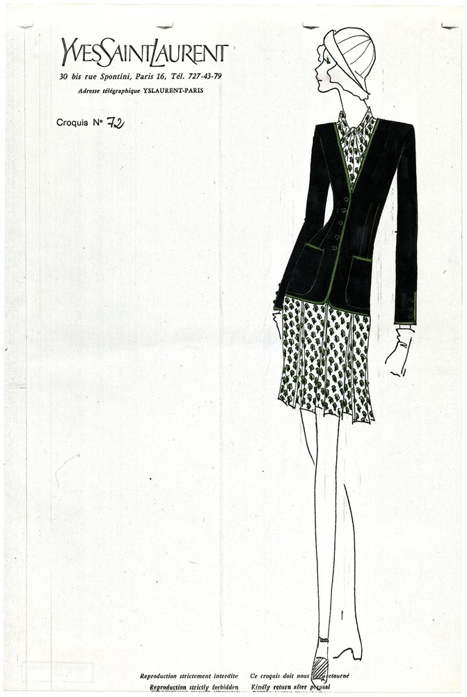 Printed, Handpainted Croquis of A Day dress and Jacket