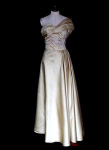 1940s Light Gold Beaded Satin Gown