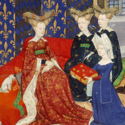 "Christine de Pizan presents a collection of her works to the Queen of France, Isabeau de Bavière," The Book of the Queen by Christine de Pizan