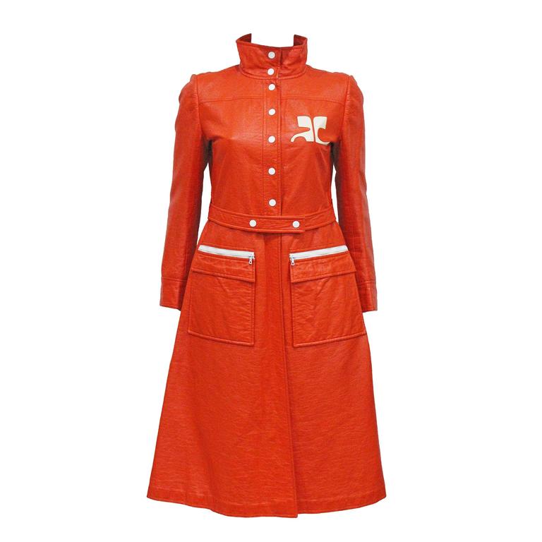 Courreges orange vinyl coat dress, c. 1970