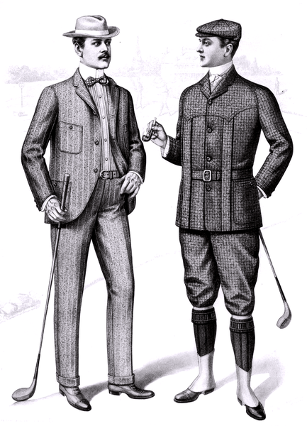 Fashion plate of men's golfing clothes, from the Sartorial Arts Journal, New York, 1901