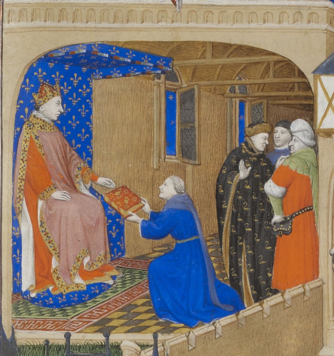 The Author Presents His Book to the King (detail)