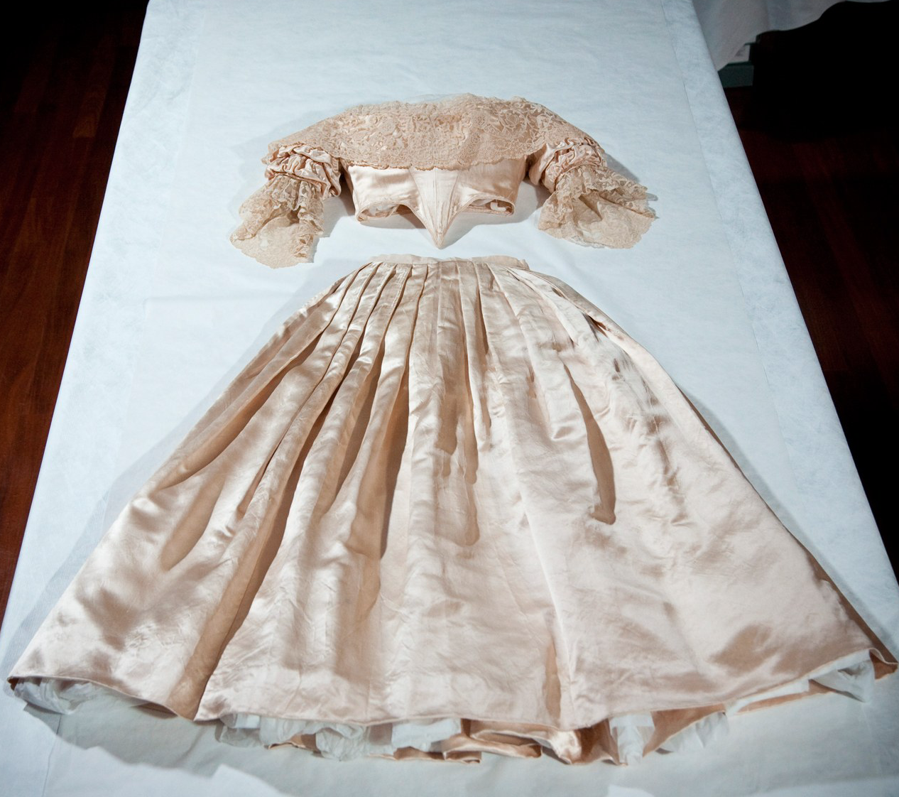 Queen Victoria's wedding dress on a table