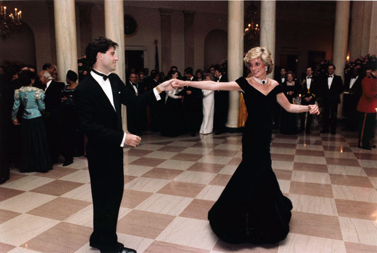 Princess Diana dancing with John Travolta in the entrance hall at the White House.