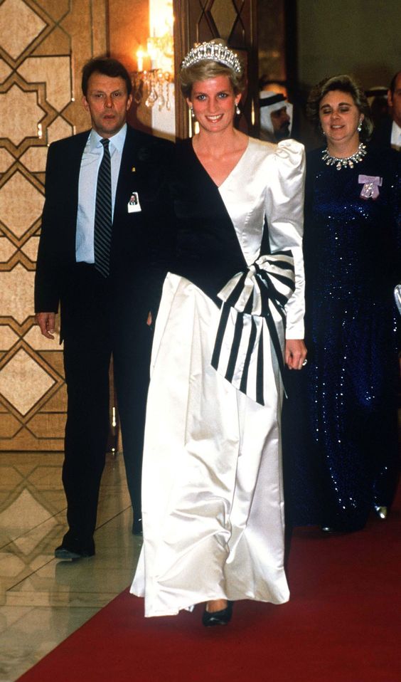 Princess Diana in a dress by the Emanuels in Saudi Arabia