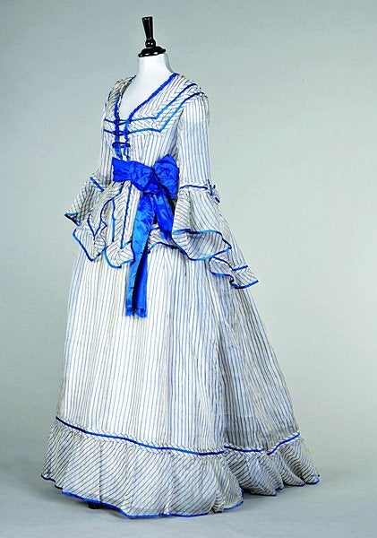 Blue and white striped gauze summer gown