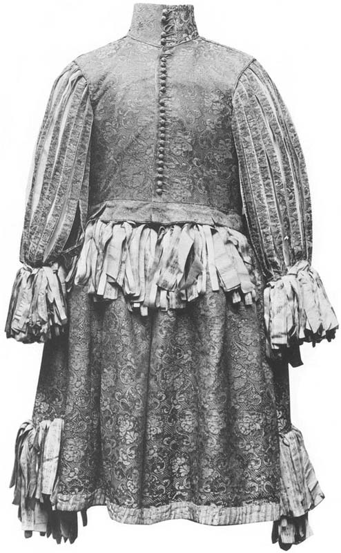 Doublet and petticoat breeches of figured silk, associated with Edmund Verney