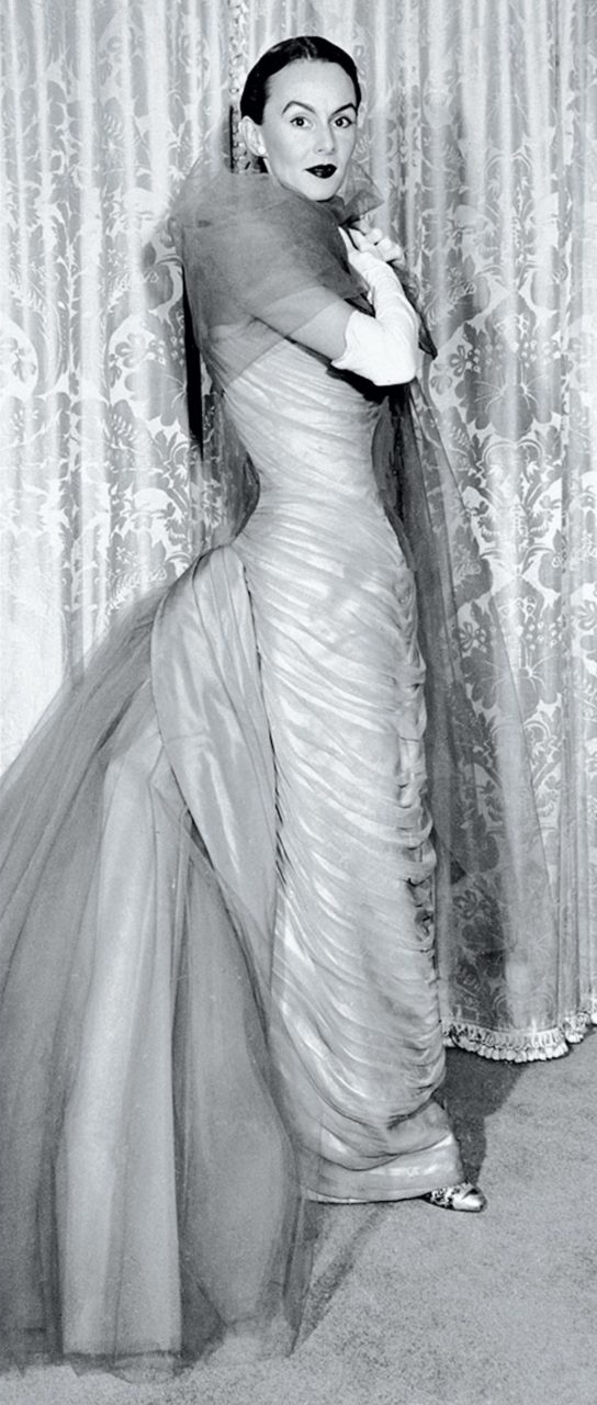 Austine Hearst wearing a "Butterfly" gown by Charles James