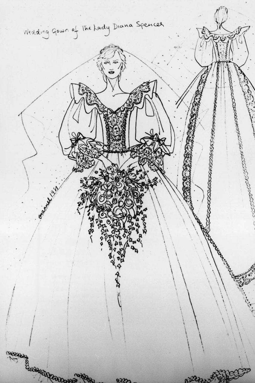 A sketch of Lady Diana's wedding dress