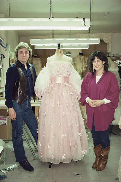 Fashion designers David Emanuel and Elizabeth Emanuel in their workshop in Mayfair