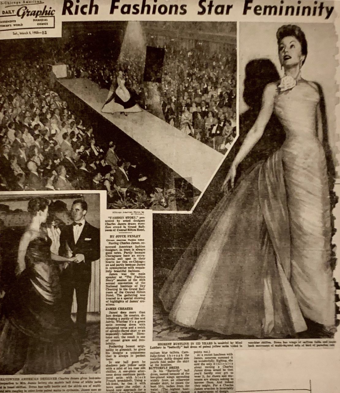James' fashion at the 1955 convention of dry cleaners garnered full-page coverage in the Chicago American