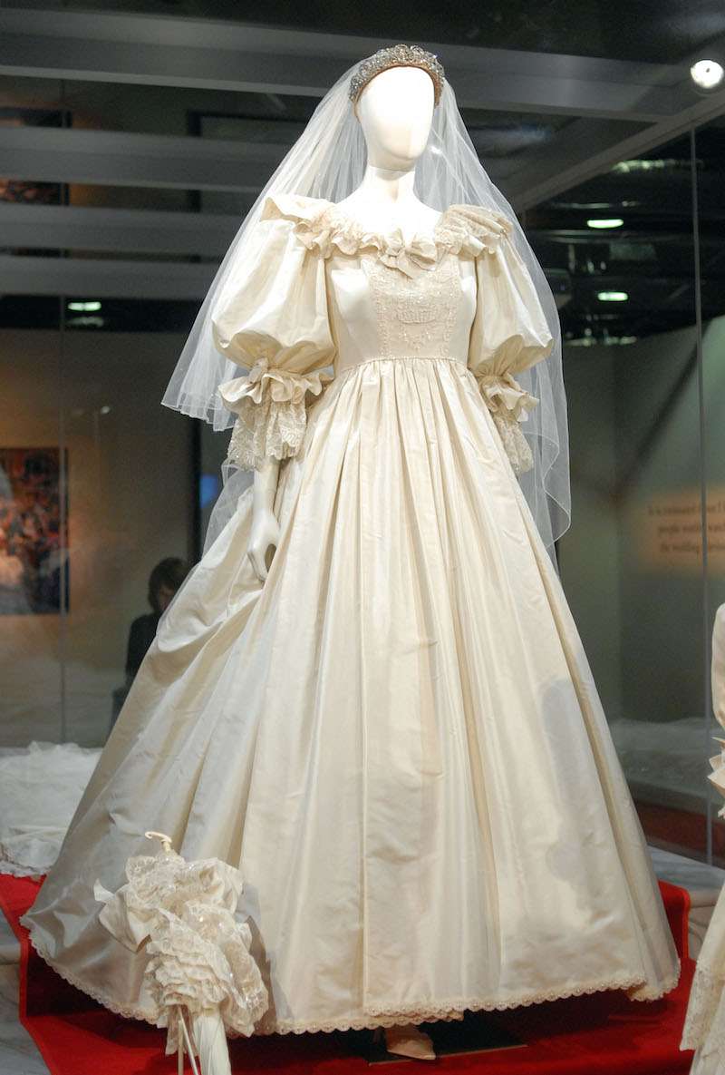 Princess Diana's wedding gown is displayed at a preview of the traveling "Diana: A Celebration" exhibit at the National Constitution Center in Philadelphia, Pennsylvania