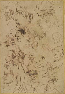 A series of caricature heads in profile