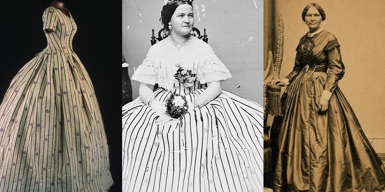 1863 – Elizabeth Keckley, Striped evening dress for Mary Todd Lincoln