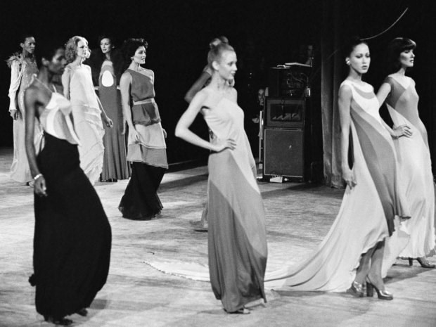 Models wearing Stephen Burrows at The Battle of Versailles