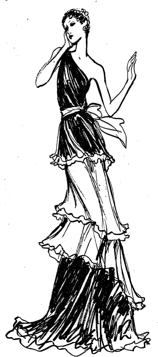 Illustration of Burrows' evening dress