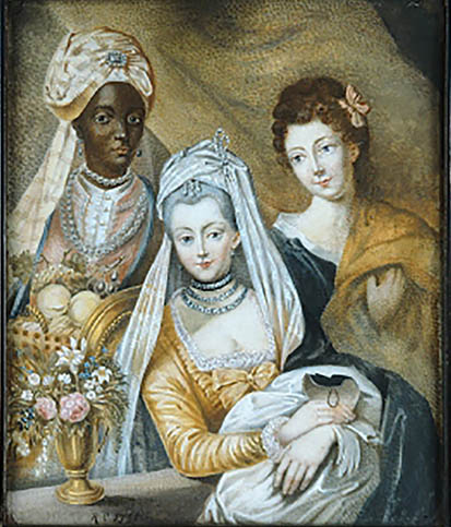 Distinguished lady with maid and valet