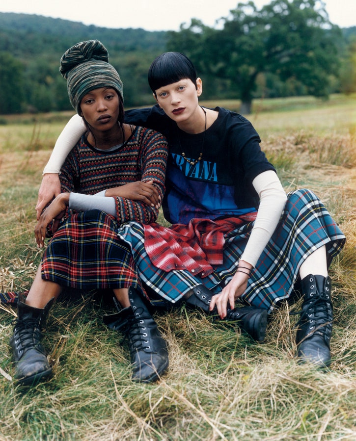 Naomi Campbell and Kristen McMenamy in Perry Ellis
