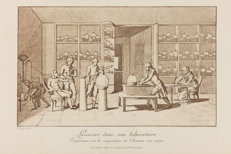 Lavoisier dans son laboratoire: Experiences sur la respiration de l'homme au repos, after Mme. Lavoisier