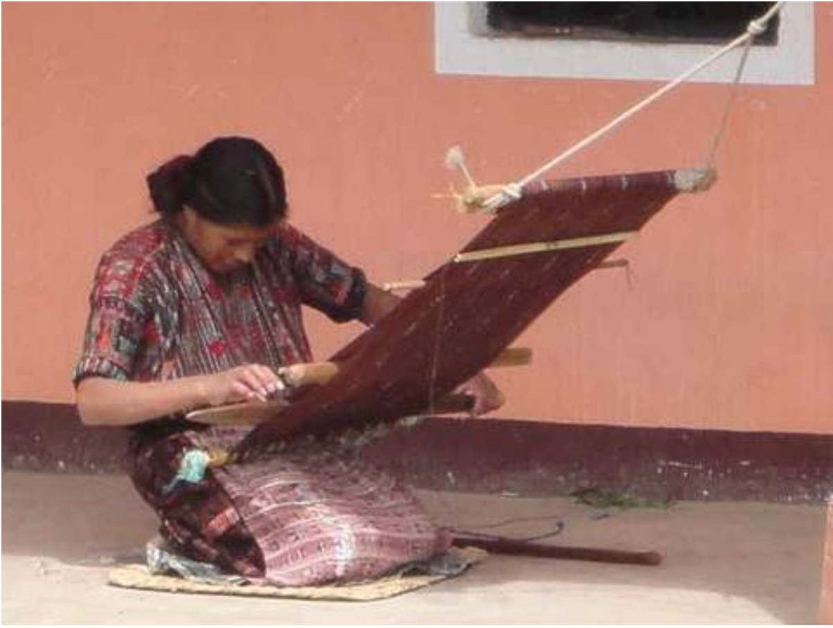 Woman using backstrap loom
