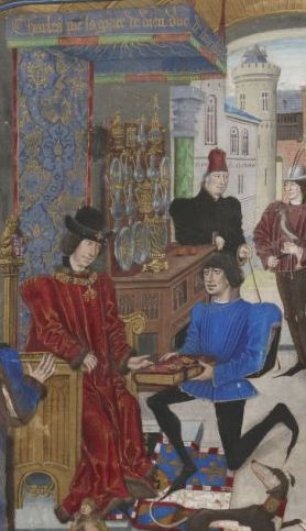 Detail of The Translator presents the book to Charles the Bold, Quintus Curtius, Fais d’Alexandre le Grant