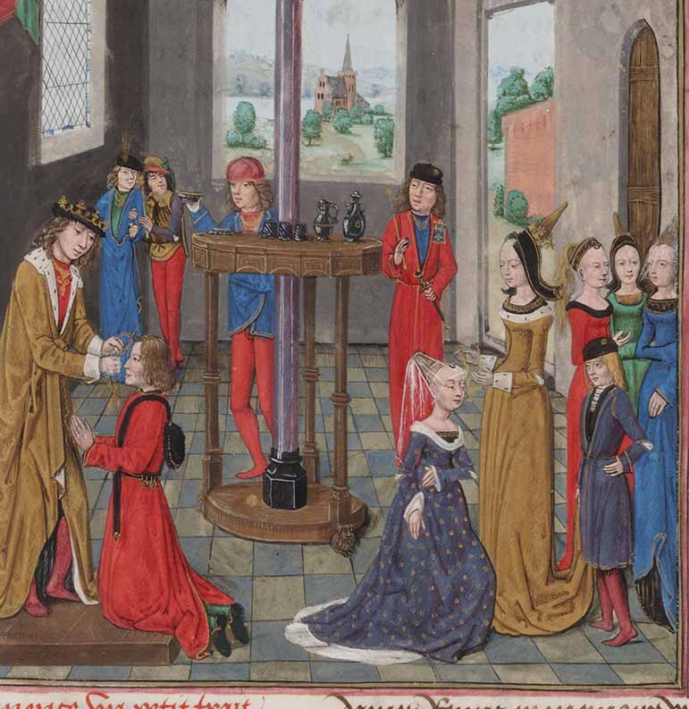 Maximilian of Austria and Mary of Burgundy presenting the Collar of the Golden Fleece, L’Arbre des Batailles...
