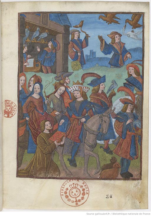 Vérard Presents the Book to the King on his Way to a Hunt, Guillaume Tardif, Art de fauconnerie et des chiens