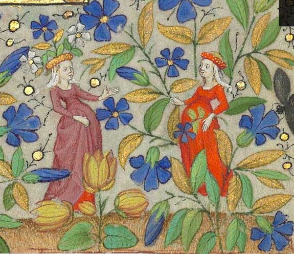 Detail of Two Women in Floral Border, Hours of Margaret of Orléans