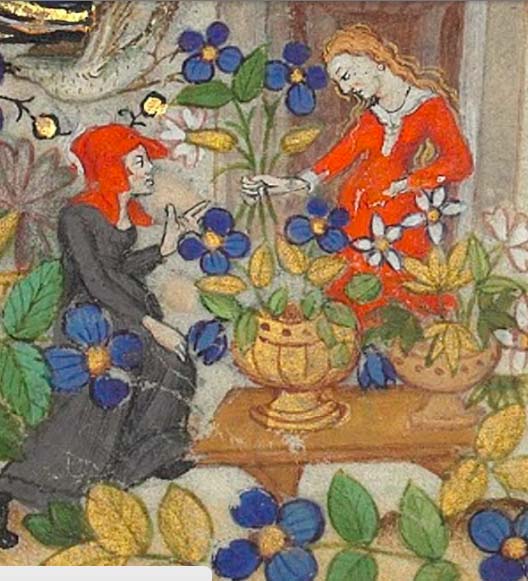 Detail of Two Women with Vases of Flowers, Hours of Margaret of Orléans