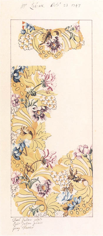 Design for a woven silk "shaped" for a waistcoat