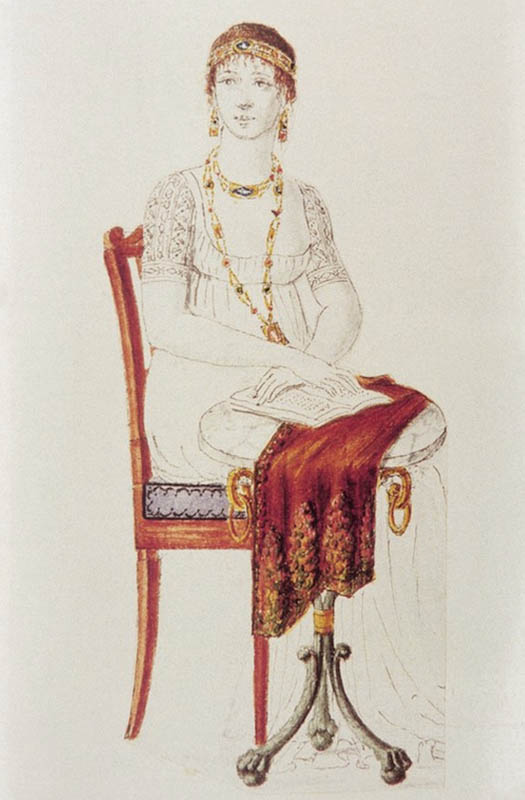 Fashion Plate Showing a Woman in Empire Period dress and Jewelry