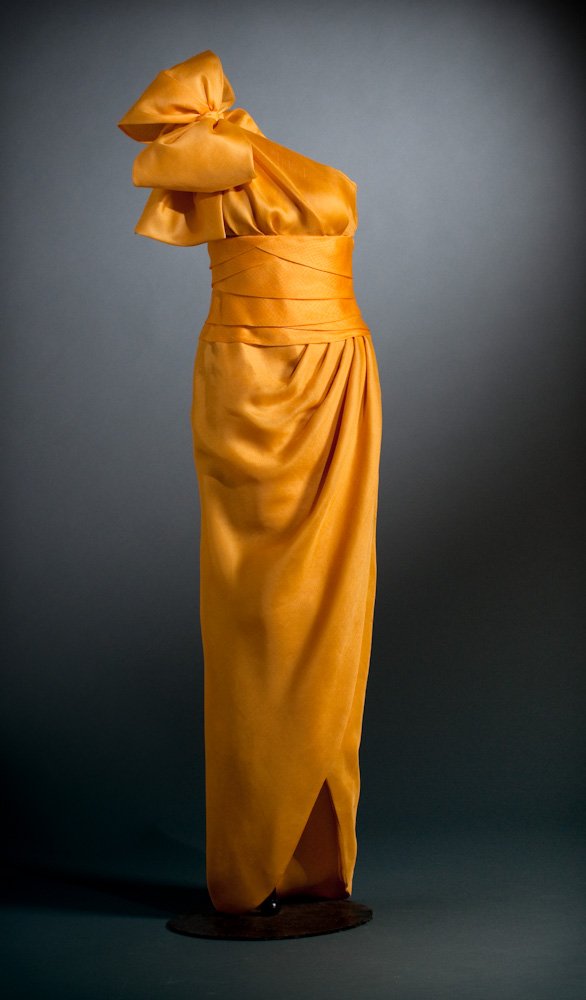 Yellow silk evening dress