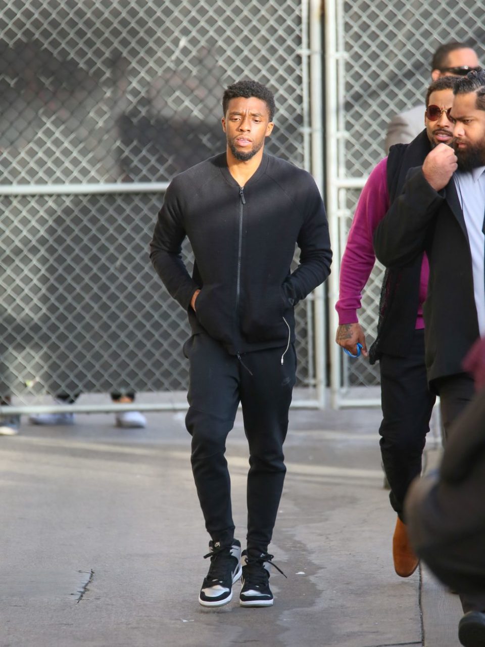 Actor Chadwick Boseman in jogger pants
